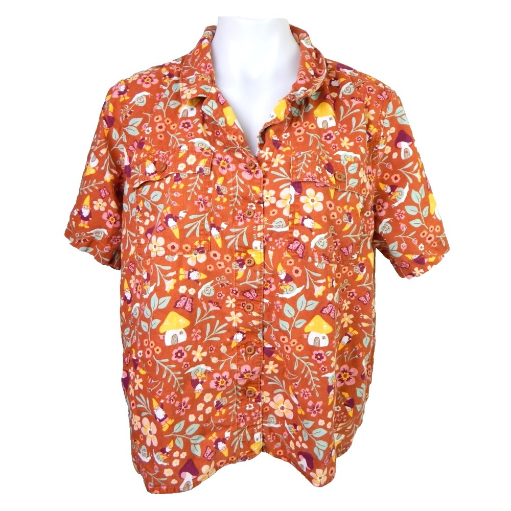 Duluth Trading Co Shirt Untucked Hemp Blend Camp Garden Gnomes